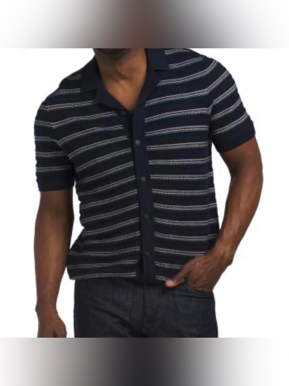 NWT Hunter Jacquard Striped Knit Sweater Cardigan Button-Up Polo Shirt  Medium